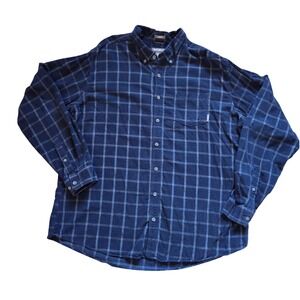 Eddie Bauer Mens 2XLT Button Down Shirt Blue Windowpane Corduroy Classic Fit